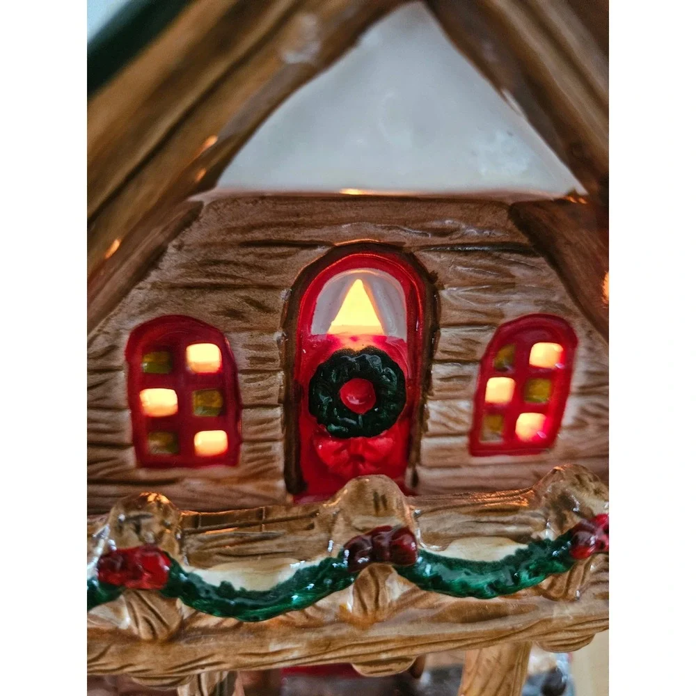 VTG 90's Welcome to Christmas in Vermont log lodge moosehead ceramic village